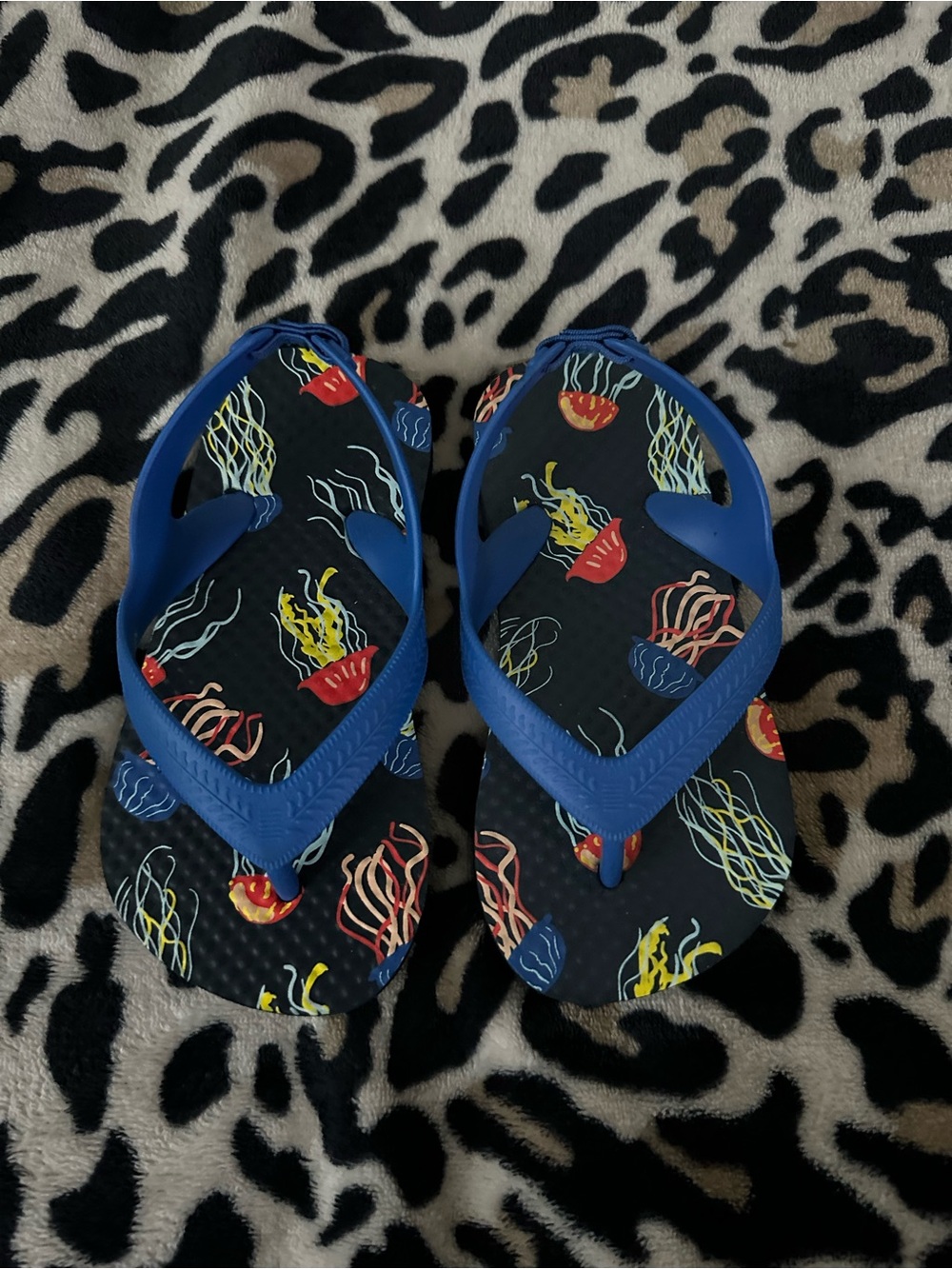Blue Jellyfish Print Flip Flops